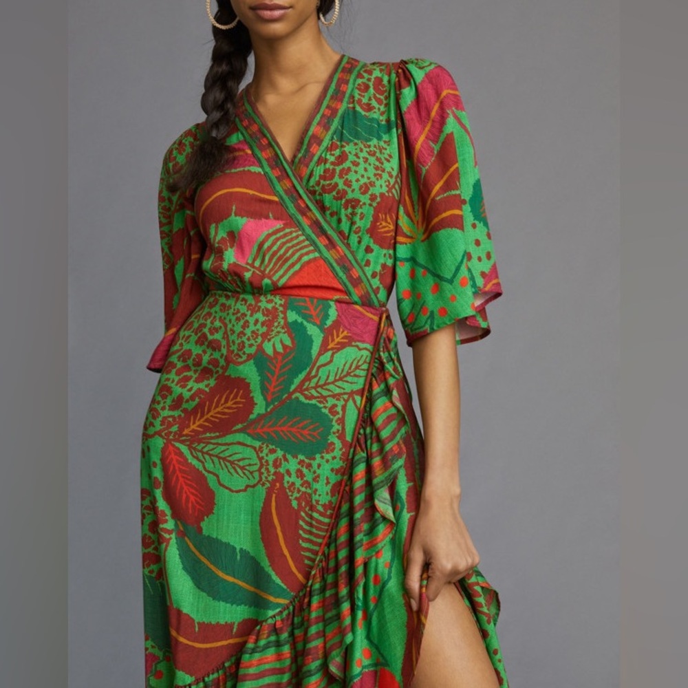 FARM Rio x Anthology flutter sleeve wrap maxi dress size S - Picture 5 of 9
